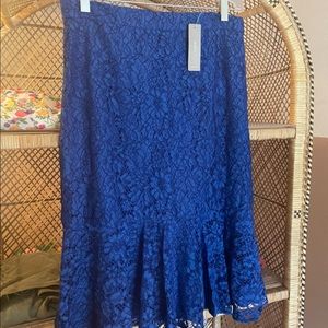 BNWT Blue Lace J Crew Midi Pencil Skirt with Ruffle Hem Peplum Size 6 Medium